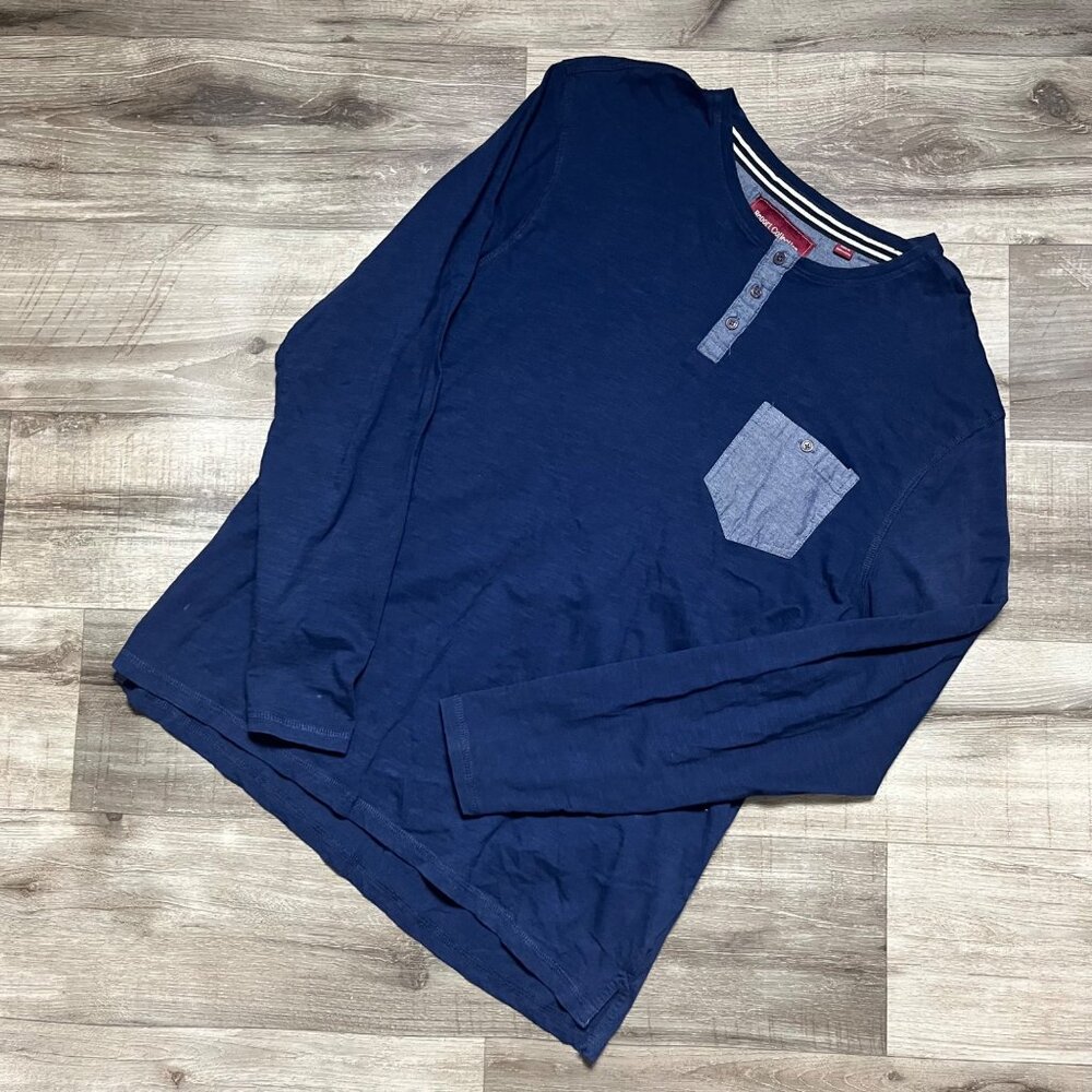 Report Collection Long Sleeve Henley Shirt Blue Men’s Size L